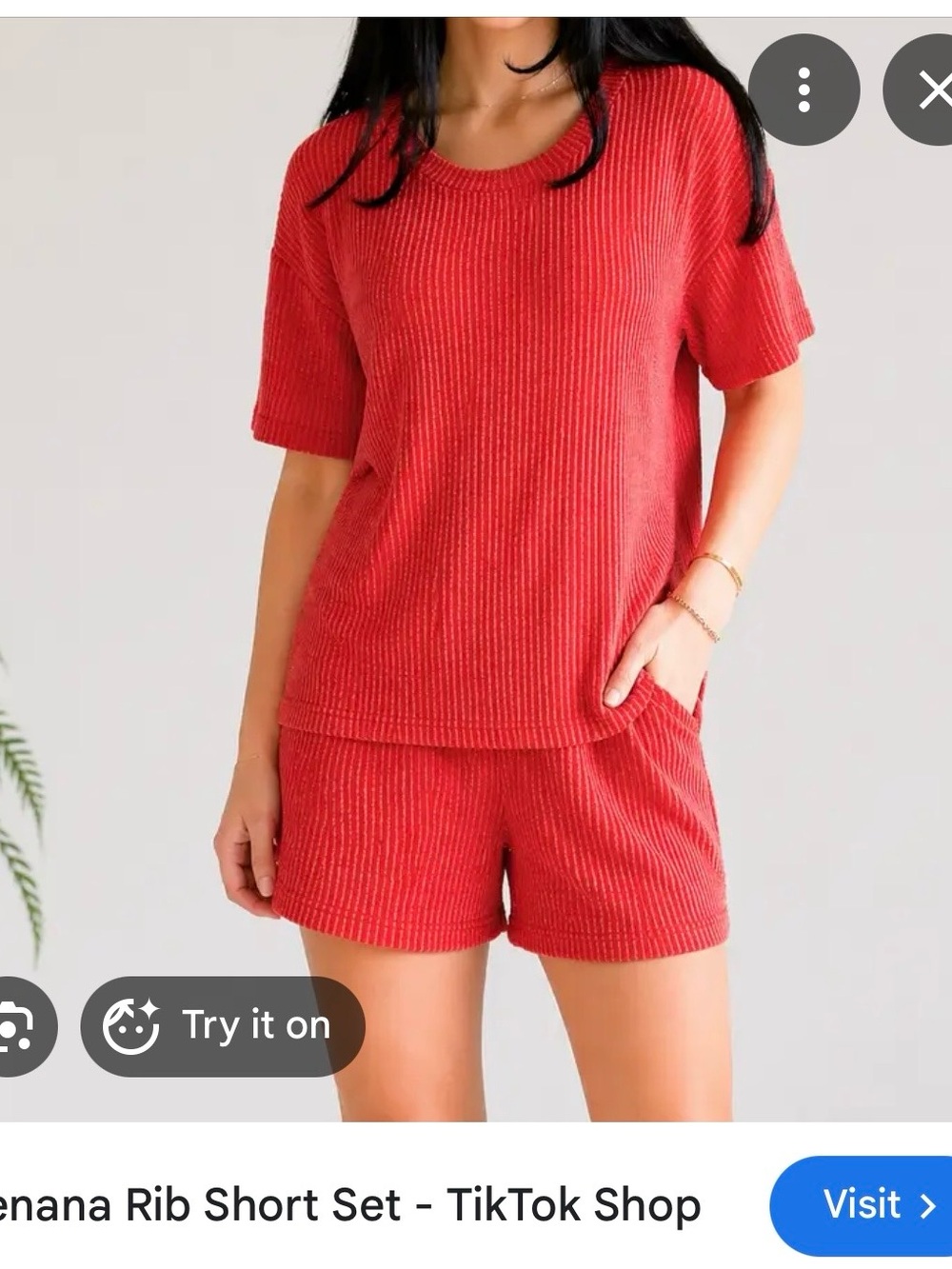 Zenana Outfitters Ribbed Short Sleeve set - Coral Red